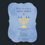 Convite Festa de Celebração de Hanukkah<br><div class="desc">Por favor, junte-se a nós para um janto Hanukkah usando este adorável convite azul. Com um fundo de pergaminho azul com uma menorah dourada, há velas azuis na menorá. Fácil de preencher os modelos do vazio, torna a personalização uma tarefa fácil. Compre o seu hoje. Trabalho de arte, cortesia de...</div>