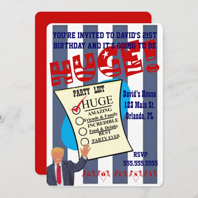 Convite Festa de Celebração do Aniversário ENORME de Trump (Frente/Verso)