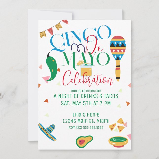 Convite Festa de Celebração do Cinco De Mayo de Taco (Frente)