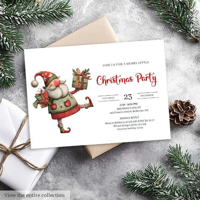 Convite Festa de Celebração Infantil Papai Noel Excêntrico (Quirky Santa Watercolor Kids Celebration Party Invite

)