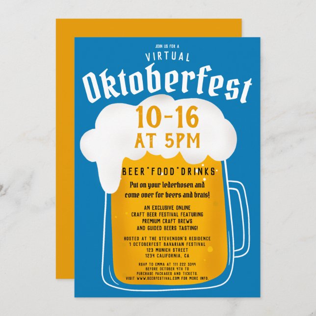 Convite Festa de cervejaria do Virtual Oktoberfest Bavaria (Frente/Verso)
