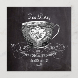 Convite festa de chá chalkboard em teacup do país francês