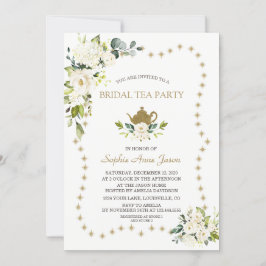 Convite Festa de Chá com Chá de panela Dourado Floral Bran