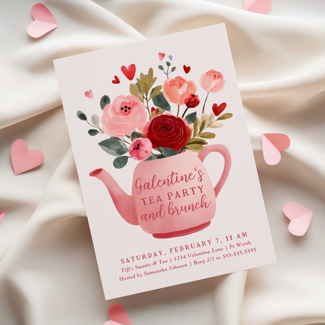 Convite Festa de Chá da Galentine & Brunch do Dia dos Namo (Criador carregado)