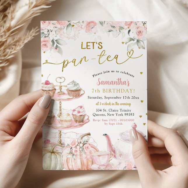 Convite Festa de chá da menina do outono com abóbora (Criador carregado)
