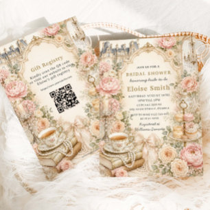 Convite Festa de Chá da Noiva com Tema Floral Rosa Regênci