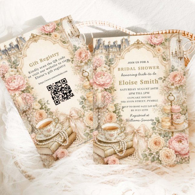 Convite Festa de Chá da Noiva com Tema Floral Rosa Regênci (Criador carregado)