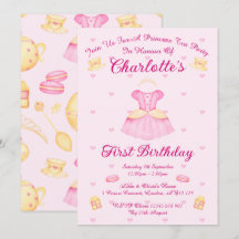 Festa de Chá da Princesa em Aquarela Rosa e Dourad