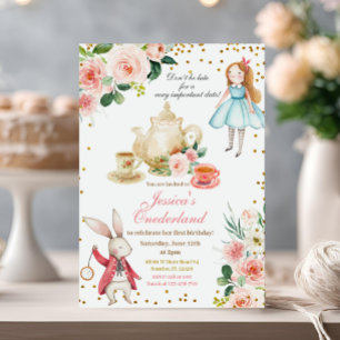 Convite Festa de chá de aniversário da Alice e do Coelho