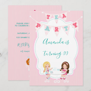 Convite Festa de Chá de Aniversário de Menina Personalizad