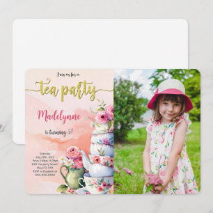 Convite Festa de Chá de Aniversário Foto Editável