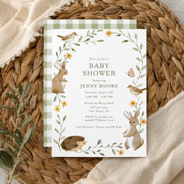Convite Festa de Chá de Bebê Animal da Floresta em Aquarel (Watercolor Woodland Animal Baby Shower Party Invitation)