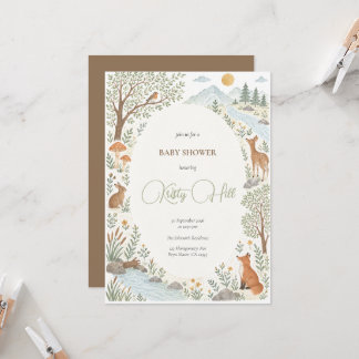 Convite Festa de Chá de Bebê Aquarela de Animais da Flores