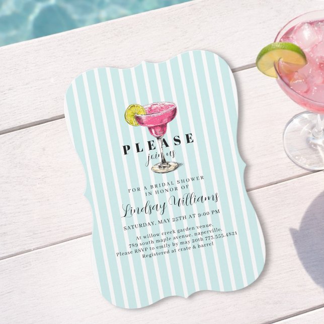 Convite Festa de Chá de Bebê com Coquetel Blue Stripe (Blue Stripe Cocktail Bridal Shower Party Invitation)
