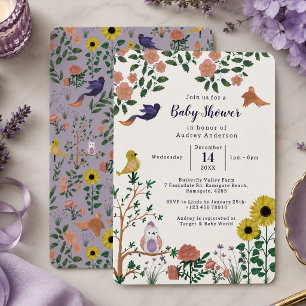 Convite Festa de Chá de Bebê com Flor Selvagem Fofa e Páss