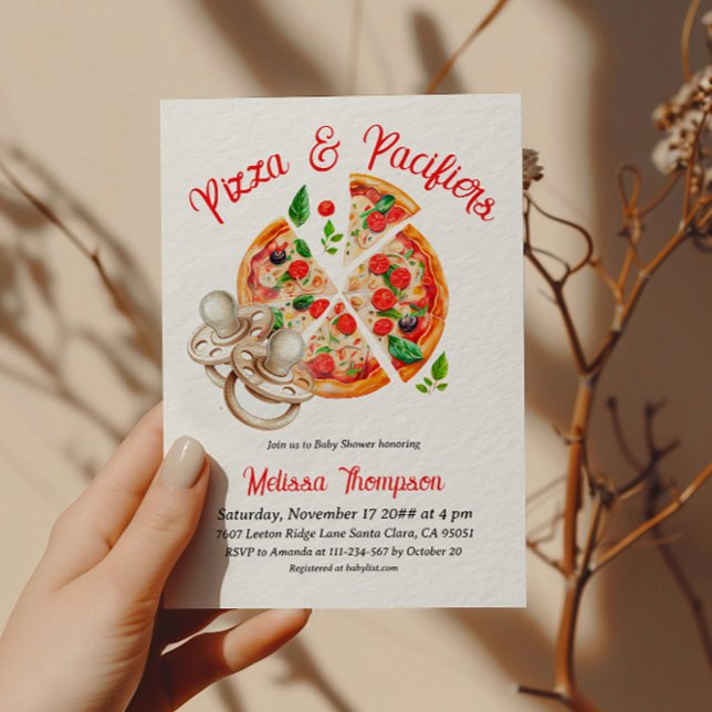 Convite Festa de Chá de Bebê com Pizza Italiana e Chupetas (Criador carregado)