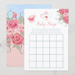 Convite Festa de Chá de Bebê com Rosas Rosadas Bingo de Be