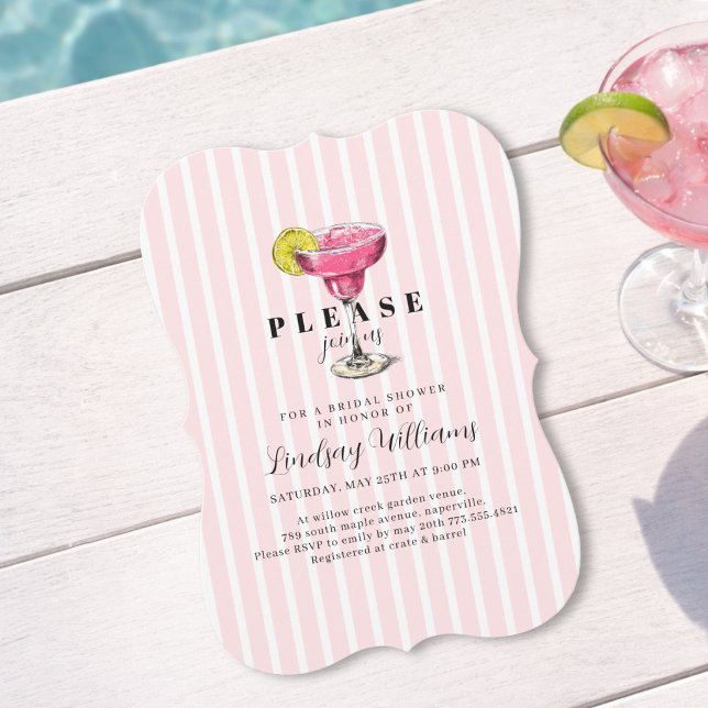 Convite Festa de Chá de Bebê Coquetel Pink Stripe (Pink Stripe Cocktail Bridal Shower Party Invitation)