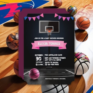 Convite Festa de Chá de Bebê de Basquete Rosa