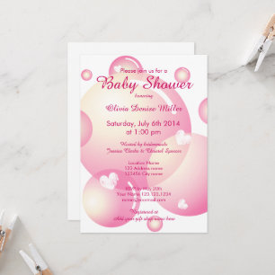 Convite Festa de chá de bebê de menina com bolhas de sabão