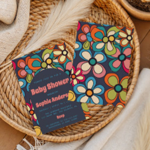 Convite Festa de Chá de Bebê Floral Colorido Retro Boho do