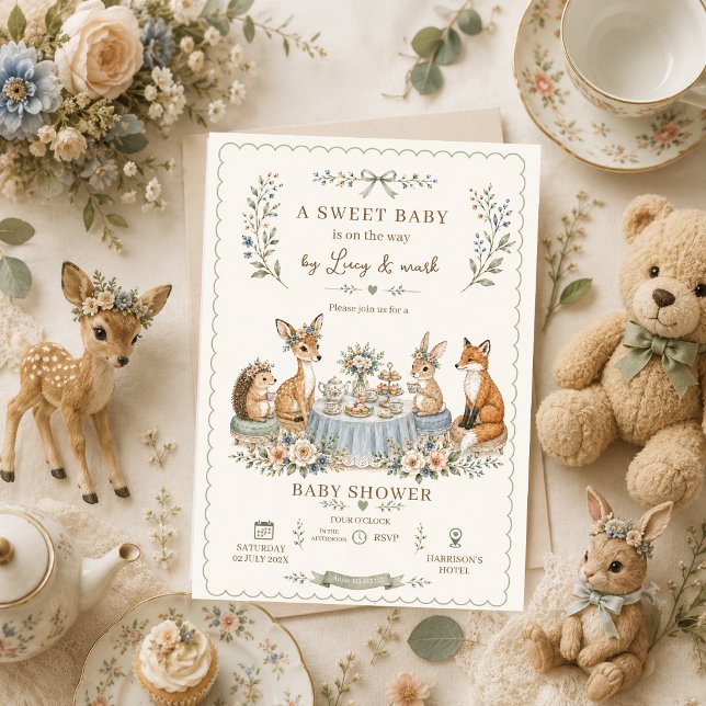 Convite Festa de Chá de Bebê Floresta Floral Animais da Fl (Criador carregado)
