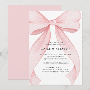 Convite Festa de Chá de Bebê Menina com Laço Rosa