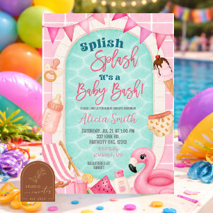Convite Festa de Chá de Bebê Menina Piscina Rosa