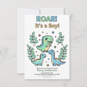 Convite Festa de Chá de Bebê Menino Dinossauro Pixelado Ve