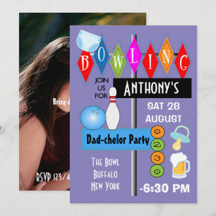 Convite Festa de Chá de Bebê para Casais Dad-chelor Retro