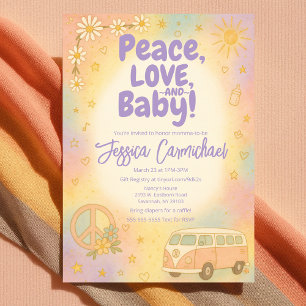Convite Festa de Chá de Bebê Retro Paz Amor e Bebê