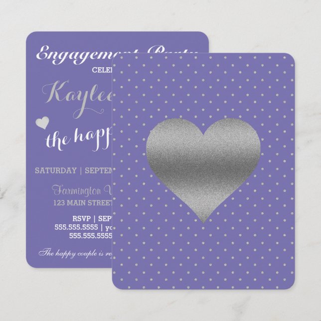 Convite Festa de Chá de Bolinhas de Prata de Plum Roxo (Frente/Verso)