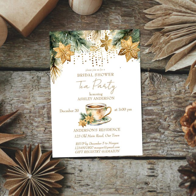 Convite Festa de chá de chá de panela de inverno de Boho (Boho Christmas winter bridal shower tea party editable template Invitation digital download )