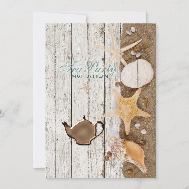 Convite festa de chá de chá de panela de praia elegante (Frente)