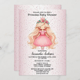 Convite Festa de Chá de fraldas da Princesa Rosa de Aquare