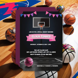 Convite Festa de Chá de fraldas de Basquete Rosa