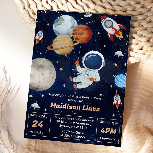 Convite Festa de Chá de fraldas do Astronauta do Espaço Ex (Criador carregado)