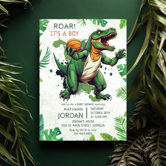 Convite Festa de Chá de fraldas do Menino Dinossauro (Criador carregado)