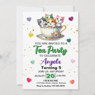 Convite Festa de Chá de Gatinhos Fofos para Aniversário de