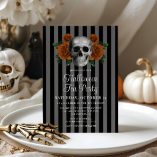Convite Festa de Chá de Halloween Esqueleto Floral Gótico 