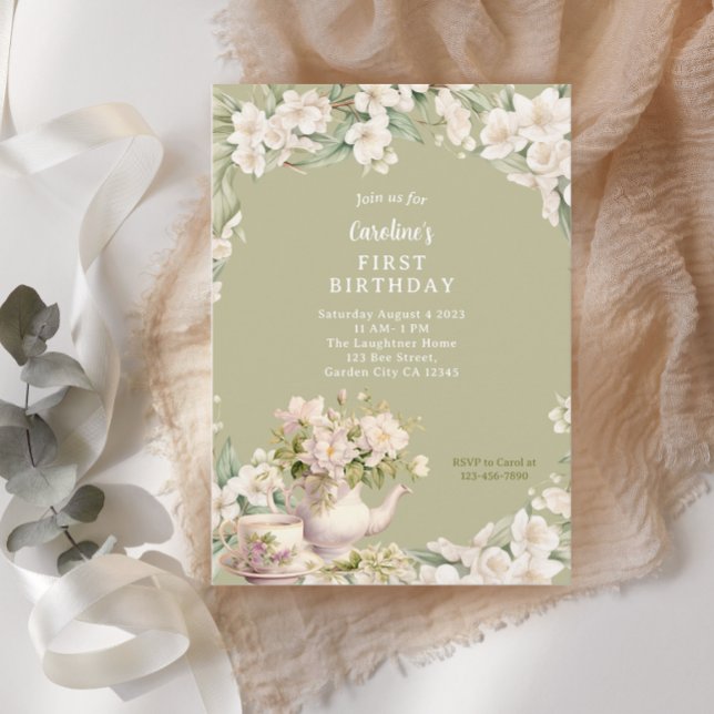 Convite Festa de Chá de Jardim Flor Qualquer Aniversário d (Criador carregado)