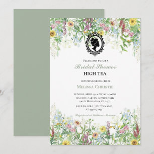 Convite festa de chá de jardim high tea, lindo pastel suav
