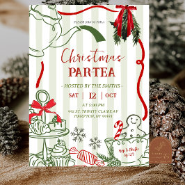 Convite Festa de Chá de Natal Desenho à Mão Rabiscado