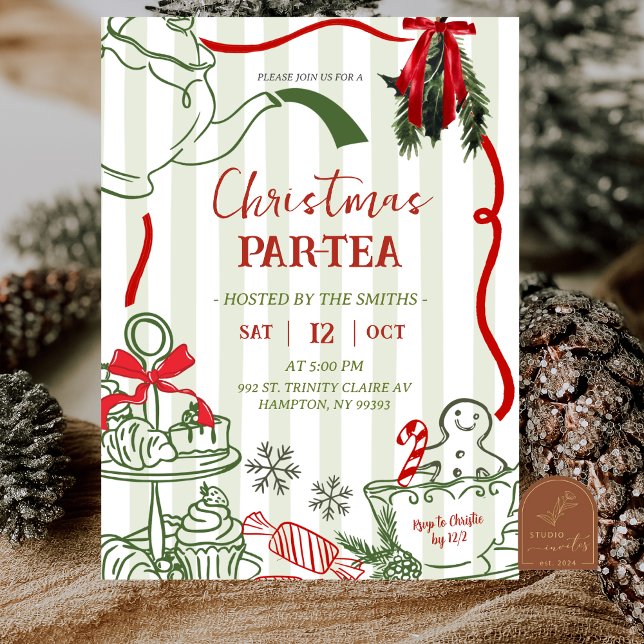 Convite Festa de Chá de Natal Desenho à Mão Rabiscado (Criador carregado)