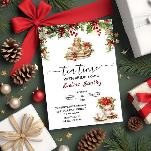 Convite Festa de Chá de Natal Elegante Floral Chá de Noiva