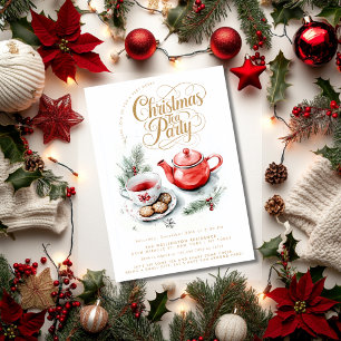 Convite Festa de Chá de Natal Minimalista Elegante Festivo