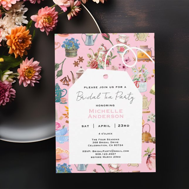 Convite Festa de Chá de Noiva com Flores Rosa Rústicas no  (Criador carregado)