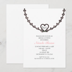 Convite Festa de Chá de Noiva com Videira e Coração Rosa R