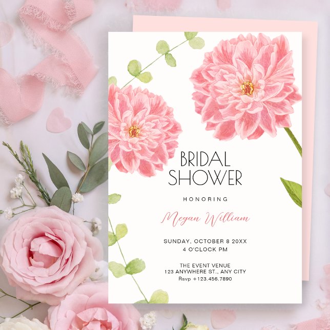 Convite Festa de chá de noiva de flor rosa em flor  (Criador carregado)