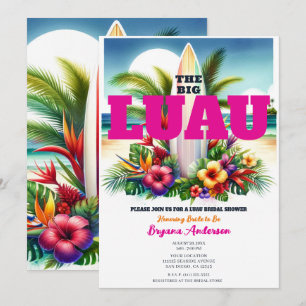 Convite Festa de Chá de Noiva Luau Tropical com Piscina de